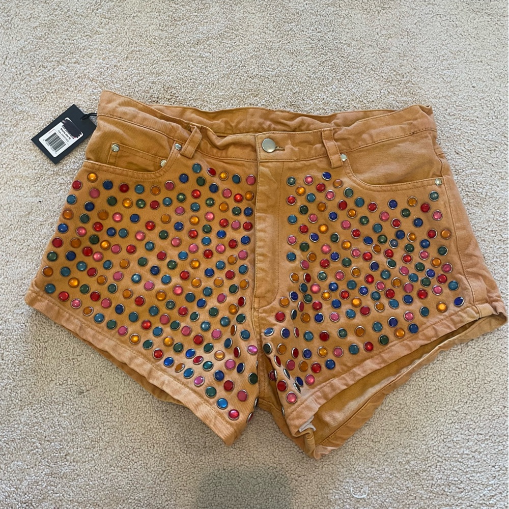 High Waist Gold and Yellow Shorts - Picture 2 of 4